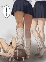 1boy 2girls clothed_female_nude_male femdom ingxerl stepped_on