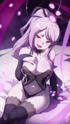 1girls aged_up alternate_breast_size animated arm_support armwear bare_shoulders bed big_breasts black_gloves black_panties black_thighhighs blush breasts cleavage collar collarbone corset cute_fang dark_fantasy detached_collar dot_nose edit edited elbow_gloves eyebrows eyelashes fangs feet_out_of_frame female female_focus female_only fingerless_gloves fingernails gloves hair_ribbon hand_on_own_chest highleg highleg_panties highres huge_breasts lace lace-trimmed_gloves lace-trimmed_legwear lace-trimmed_panties lace-trimmed_thighhighs lace_trim large_breasts legs_together legwear lingerie live2d long_hair looking_at_viewer midriff naughty_face navel night on_bed oni-sanart open_mouth overlord_(maruyama) pale_skin panties pink_hair ponytail purple_collar purple_corset purple_gloves purple_panties purple_ribbon purple_theme purple_thighhighs red_eyes ribbon shalltear_bloodfallen sitting smile solo solo_female tagme thick_thighs thighhighs thighs tongue underwear vampire vampire_girl video wallpaper