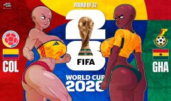 2020s 2026 2d 2girls alvarikokearte bald bald_female big_breasts breasts colombia_(countryhumans) dark-skinned_female dark_skin female female_only fifa ghana_(countryhumans) national_personification personification png world_cup