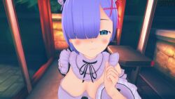 blue_eyes blue_hair cute cute_face hairclip kiss_on_lips kissing maid maid_dress maid_outfit maid_uniform pov pov_kiss pov_male rem rem_(re:zero) rezero safe sfw sfw_version tagme video voice_acted