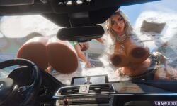 2girls 3d 3d_model 3d_render areolae ass big_ass big_breasts boobs booty breasts butt carwash fortnite fortnite:_battle_royale huge_areolae huge_ass huge_breasts huntress_dylan_(fortnite) massive_breasts nipples pj_(fortnite) superhentaimaster9000 thick_ass tits wide_ass