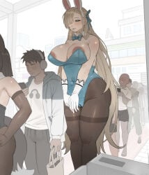 1girls areola areola_slip areolae areolae_slip arms asuna_(blue_archive) asuna_(bunny)_(blue_archive) big_breasts black_legwear black_pantyhose blonde_hair blue_archive blue_eyes blue_lipstick blush bowtie breasts bunnysuit cameltoe cleavage collar curvaceous curvy curvy_figure fake_bunny_ears fat_legs female gloves hair_over_one_eye half-closed_eyes hips jingzhou14848 knees large_breasts legs legwear leotard light-skinned_female light_skin lips lipstick long_hair mole mole_under_eye narrowed_eyes navel_visible_through_clothes pantyhose parted_lips public_indecency pussy queue shadow solo_focus standing sweat sweatdrop tall_female taller_female thick_thighs thighs very_long_hair voluptuous waiting_in_line white_gloves wide_hips