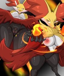 2d 2d_(artwork) 2d_artwork big_boobs big_breasts big_tits delphox fire fox fox_ears fox_girl furry furry_female furry_only generation_6_pokemon hot_pussy huge_boobs huge_breasts huge_tits nice_tits pokemon pokemon_(species) vagina witch zerrymon