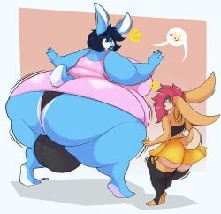 2boys anthro ass belly blue_eyes blue_fur blue_hair breasts brown_eyes buckteeth bulge bunny busty_boy dress earrings fat femboy furry furry_only hips hoodee hoop_earrings hyper hyper_ass jyn_(bigfemboy) lagomorph lagomorph_humanoid large_ass large_breasts leggings lips male male_focus male_only overweight overweight_male panties pink_hair rabbit skirt stomach tan_fur thick_thighs thighs underwear weight_gain wide_hips