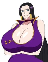1girls 2d 2d_(artwork) alternate_breast_size arms_crossed arms_crossed_under_breasts arms_under_breasts big_breasts black_hair black_hair_female blue_eyes blue_eyes_female boa_hancock breasts breasts_bigger_than_head choker ear_accessory enormous_breasts female female_focus female_only kissable_lips lips long_hair long_hair_female momiji_(artist) one_piece pale_skin pale_skinned_female pirate pirate_girl princess solo solo_female solo_focus white_background