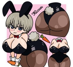 ass big_breasts blue_eyes boobs breasts bunny_ears bunny_girl bunny_tail grey_hair uzaki-chan_wa_asobitai! uzaki_hana white_hair