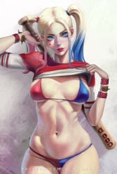 1girls ally_loren batman_(series) big_breasts bra breasts dc_comics female female_only harley_quinn nipple_bulge panties solo