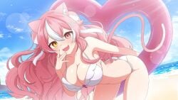 1girls animal_ears beach big_breasts bikini blush breasts cat_ears cat_girl catgirl enya_yoruneko female female_focus female_only front_view indie_virtual_youtuber light-skinned_female light_skin long_hair pink_hair smile virtual_youtuber vtuber vtuberfanart