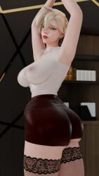 3d armpits big_ass mercy nipples nipples_visible_through_clothing office_lady overwatch thirteen3d