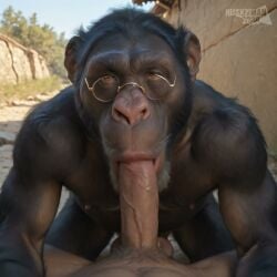 ai_generated ape blowjob blowjob_focus fellatio gay glasses_on_face human huskyman huskyman24 male/male oral_penetration oral_sex outside precum_on_penis primate primate_humanoid tagme video