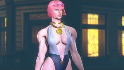 3d artist_request athletic athletic_female big_breasts blue_eyes bob_cut breasts busty cleavage female female_focus female_only hourglass_figure manon_legrand pink_hair pinup pinup_pose short_hair street_fighter swimsuit tagme wide_hips