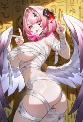 1girls 2026 ai_generated alternate_costume belly_button big_ass big_breasts big_butt big_thighs egyptian_clothes exposed_ass exposed_breasts exposed_midriff female female_focus female_only hoyoverse looking_at_viewer lunealter mature_female medium_hair midriff mihoyo pale-skinned_female pale_skin partially_clothed peace_sign pink_eyes pink_hair pink_nails ramiel_(zenless_zone_zero) remielle_dan tattoo thick_ass thick_butt thick_hips thick_legs thick_thighs tongue_out white_wings zenless_zone_zero