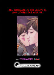 2girls brown_hair closed_eyes d.va d.va_(overwatch_2_suit) female female_focus female_only kissing light-skinned_female light_skin overwatch overwatch_2 tracer tracer_(overwatch_2_suit) yuri