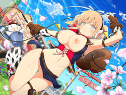 1girls animal_print areolae boots cleft_of_venus cow_print cowbell gluteal_fold hat holding_whip leg_up miniskirt neckerchief nipples no_bra no_panties pussy senran_kagura skin_tight skirt stuffed_animal stuffed_toy third-party_edit ushimaru_(senran_kagura) whip yaegashi_nan