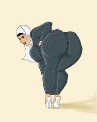 arabian arabian_clothes ass bending_forward big_ass big_breasts big_butt breasts dress eyebrows eyelashes female high_heels hijab huge_ass lips lipstick milf mother red_lipstick thick thick_ass thick_thighs thighhighs thighs tight_clothing tight_dress voluptuous