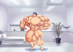 abs barefoot biceps blue_hair cu_chulainn_(fate) cum cum_on_floor fate/grand_order fate_(series) feet flexing flexing_arms flexing_bicep human hyper hyper_balls hyper_genitalia hyper_muscles hyper_pecs hyper_penis hyper_testicles khanthedestroyer male male_focus male_only muscles muscular_arms muscular_legs muscular_male muscular_thighs nipples pecs pinching_nipples pubic_hair red_eyes ripped_clothing ripped_pants smiling solo solo_male staff tattoo tattoo_on_chest tattoos text touching_nipples veins veiny_muscles veiny_penis weapon