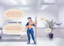 1boy abs biceps blue_hair cu_chulainn_(fate) cum cum_on_floor fate/grand_order fate_(series) flexing flexing_arms flexing_bicep human hyper hyper_balls hyper_genitalia hyper_muscles hyper_pecs hyper_penis hyper_testicles khanthedestroyer male male_focus male_only muscles muscular_arms muscular_legs muscular_male muscular_thighs nipples pecs pinching_nipples pubic_hair red_eyes ripped_clothing ripped_pants smiling solo solo_male staff tattoo tattoo_on_chest tattoos text touching_nipples veins veiny_muscles veiny_penis weapon