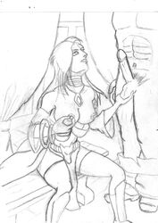 bare_breasts clothed_female crouching_female dota_2 female handjob lina looking_up