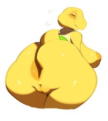 2022 anus areola ass big_butt blush breasts female genitals hi_res koopa mario_(series) nintendo nipples pussy scalie simple_background solo svarzye video_games white_background yellow_body