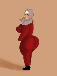 arabian arabian_clothes ass big_ass big_breasts big_butt blue_eyes breasts dress eyes female hijab huge_ass legs lipstick red_dress red_lipstick thick thick_ass thick_thighs thighs voluptuous
