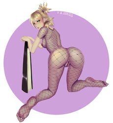 1girls ass blonde_hair blush bodysuit boruto:_naruto_next_generations bubble_butt feet female female_focus female_only fishnet fishnet_bodysuit fishnets fully_clothed kneeling legs lipstick looking_at_viewer looking_back makeup naruto naruto:_the_last naruto_(series) naruto_shippuden on_knees pink_lips pink_lipstick pinup pussy revealing_clothes soles solo solo_focus temari thighs tied_hair toes twintails vagina voluptuous xiumu_bianzhou yellow_hair