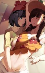 2girls alternate_self armpit armpit_fetish armpit_licking armpits arms_up blue_eyes blush brown_hair dark_hair female_only fingering fingering_partner fingering_pussy nintendo pokemon pokemon_sm pokemon_trainer pokemon_usm saliva selene_(pokemon) selene_(pokemon_usm) selfcest sha_(amfil100) short_hair twintails yuri yuuyuu_(yuuki1771)