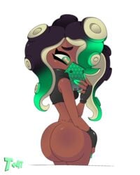 1girls ass big_ass bubble_ass bubble_butt cephalopod cephalopod_humanoid dark-skinned_female dark_skin female lewdacris lewdacris8008 marina_(splatoon) nintendo octoling phone selfie source_request splatoon splatoon_(series) splatoon_2 t+4t tagme taking_picture transparent_background