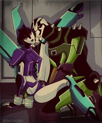 alien alien_girl fingering lockdown_(transformers) machine masturbating masturbating_other mechanical partially_clothed purple_lips purple_lipstick purple_panties pussy pussy_juice red_eyes robot robot_girl slipstream transformers transformers_animated vagina vaginal_fingering vaginal_juices vaginal_masturbation wet_pussy