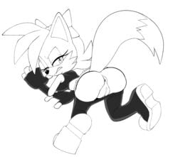 accessory anthro anus archie_comics ass black_nose blue_eyes bow clothed clothing eyelashes fingerless_gloves fiona_fox fox hair hair_accessory hairbow half-closed_eyes monochrome pussy raised_tail ravrous solo sonic_(series) sonic_the_hedgehog_(archie) sonic_the_hedgehog_(comics) vellvetfoxie