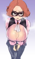 1girls 2021 atlus breasts brown_eyes brown_hair cleavage clothed clothed_female clothing domino_mask female female_only fluffy_hair haru_okumura huge_breasts looking_at_viewer mask masked masked_female musk musk_clouds musky open_mouth persona persona_5 short_hair smell smelly solo solo_female steam steamy sweat sweatdrop sweating sweaty white_skin yotahen