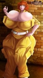 1girls april_o'neil april_o'neil_(tmnt_1987) aqua_eyes azgoras cameltoe cleavage curvy erect_nipples female gigantic_breasts huge_areolae huge_ass orange_hair puffy_nipples red_hair short_hair teenage_mutant_ninja_turtles thick_lips voluptuous wide_hips