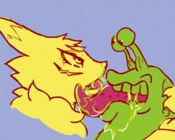 1girls animated anthro blue_background digimon extreme_french_kiss eyelashes female green_skin hug hugging interspecies kissing numemon open_mouth passionate_kiss renamon simple_background slime sloppy slug tears tongue tongue_out ungulatr yellow_skin