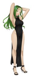 1girls alternate_costume armpits bare_legs big_breasts black_nails commission dress fire_emblem fire_emblem:_the_sacred_stones green_eyes green_hair high_heels lips long_hair nail_polish nintendo sideboob smile solo solo_female syrene_(fire_emblem) thick_lips yangartworks