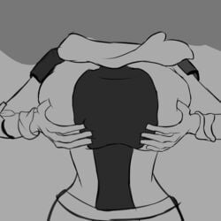 1girls 2d 5_fingers animated armor armour big_breasts breast_grab breast_squeeze breasts d34h english_text female female_only front_view gif headless humanoid large_breasts loop monochrome no_head solo solo_female text thin_waist titanfall titty_drop