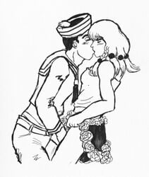 1boy 1boy1girl 1girls female jojo's_bizarre_adventure jojolion josuke_higashikata_(jojolion) kissing male sailor_hat sailor_uniform straight tagme yasuho_hirose