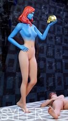 2girls 3d absurd_res aura_(fortnite) blender blue_skin breasts female female_only floor fortnite light-skinned_female light_skin lying marvel marvel_comics mystique nude nude_female on_back orange_hair pose pussy small_breasts syperporn tagme turning vagina watermark