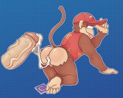 after_sex anthro bodily_fluids boner cap clothing condom cum cum_in_ass cum_inside diddy_kong donkey_kong_(series) duo erection gay genital_fluids haplorhine hi_res looking_back male male/male male_only mammal monkey nintendo palchamon primate raised_tail sexual_barrier_device video_games