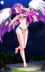 1girls beach bikini blonde_hair cameltoe friendship_is_magic humanized large_breasts long_hair mauroz milf multicolored_hair my_little_pony pink_hair princess_cadance_(mlp) purple_eyes purple_hair royalty wings