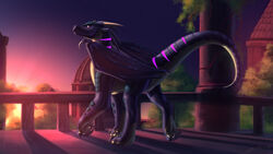 detailed_background dragon fan_character female feral genitals invalid_tag looking_back palace pussy raised_leg shido-tara solo sunset