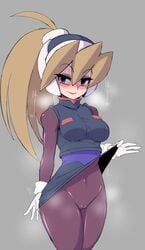 1girls ciel_(mega_man) corruption female latex_suit mega_man mega_man_zero no_panties pussy semikichi skirt_lift tagme