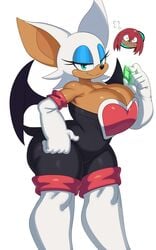 1boy 1boy1girl 1girls 2021 bat big_ass big_breasts big_butt big_ears breast_squeeze busty echidna eyelashes fangs female fully_clothed furry gloves green_eyes hi_res highres hips knuckles_the_echidna master_emerald_shard narrowed_eyes rouge_the_bat sega sonic_(series) sonic_the_hedgehog_(series) sssonic2 thick thick_thighs video_games white_background white_fur wide_hips wings