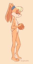 5_fingers anthro ball basketball blonde_hair blue_eyes eyelashes fingers half-closed_eyes holding holding_object lola_bunny looney_tunes nude ponytail qrog rabbit smile space_jam sport tan_body tan_fur toe_claws warner_brothers