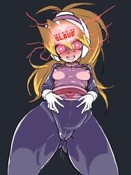 1girls bodysuit cameltoe ciel_(mega_man) corruption empty_eyes female heart-shaped_pupils mega_man mega_man_zero mind_control pussy_juice semikichi small_breasts tagme