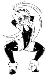 ciel_(mega_man) latex latex_gloves latex_suit latex_thighhighs mega_man mega_man_zero nervous semikichi small_breasts spread_legs squatting tagme