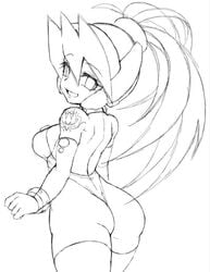 1girls ass ciel_(mega_man) female leotard medium_breasts mega_man mega_man_zero semikichi sideboob solo tagme thong thong_leotard