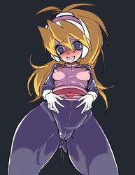 1girls bodysuit cameltoe ciel_(mega_man) corruption empty_eyes female heart-shaped_pupils mega_man mega_man_zero mind_control pussy_juice semikichi small_breasts tagme