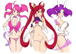 3girls bunny_ears cat_ears cleavage female female_only gloves hand_on_hip happy_female janna_windforce jinx_(league_of_legends) large_breasts league_of_legends luxanna_crownguard multiple_girls panties pink_hair pixeycube1987 purple_hair red_hair skimpy skindentation star_guardian star_guardian_janna star_guardian_jinx star_guardian_lux star_guardian_series tattoo