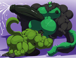 2021 5_toes anal anthro armpit_hair balls big_balls big_muscles big_pecs big_penis black_nipples black_penis bobert bodily_fluids body_hair buffzard_(character) canid canine countershading cum dragon drooling duo ejaculation erection feet genital_fluids genitals green_balls green_body green_countershading green_hair grin hair haplorhine huge_balls huge_cock huge_muscles huge_pecs hybrid hyper hyper_balls hyper_genitalia hyper_muscles hyper_pecs hyper_penis kneeling licking male male/male mammal monkey musclegut muscular neck_tuft nipples nude open_mouth pecs penis primate saliva sex smile toes tongue tongue_out tuft