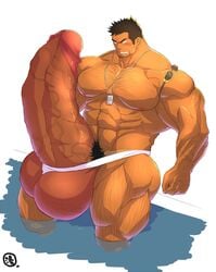 abs beard biceps blush bodybuilder boner brown_hair erection facial_hair goggles hairy hairy_armpits hairy_arms hairy_chest hairy_legs hairy_male human hunk hyper hyper_balls hyper_genitalia hyper_penis hyper_testicles kuromine_hiraya looking_at_penis male male_focus male_only muscle muscles muscular muscular_arms muscular_back muscular_legs muscular_male muscular_thighs nipples pecs pool poolside pubic_hair sketch solo solo_male swimmer swimming_pool swimsuit swimwear veins veiny_muscles veiny_penis water whistle whistle_around_neck yuatari