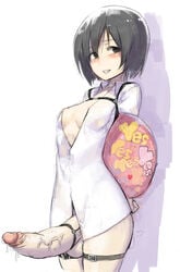 1futa attack_on_titan balls big_penis black_hair bottomless breasts clothed clothing cock_ring edit elzikyuchi futa_only futanari horny large_penis looking_to_the_side medium_breasts mikasa_ackerman namaniku_atk pale_skin partially_clothed penis precum shingeki_no_kyojin solo standing